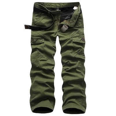 JEsilunmaMY Winter Cargo Pants for Men Multi-Pocket Fleece Lined Warm Thicken Trousers Outdoor Military Straight Cotton Pants (Green,34)