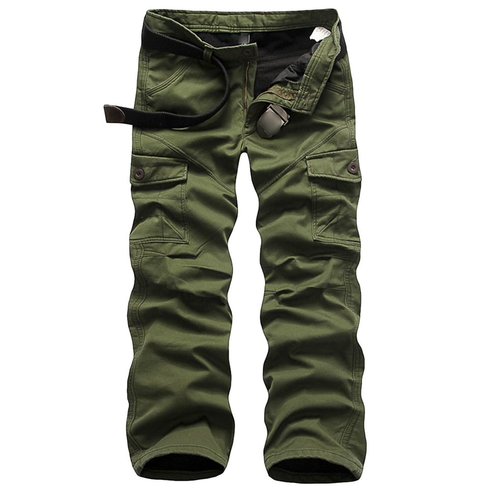 JEsilunmaMY Winter Cargo Pants for Men Multi-Pocket Fleece Lined Warm Thicken Trousers Outdoor Military Straight Cotton Pants (Green,34)