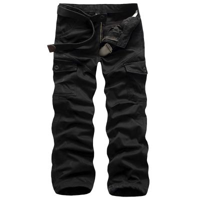 JEsilunmaMY Winter Cargo Pants for Men Multi-Pocket Fleece Lined Warm Thicken Trousers Outdoor Military Straight Cotton Pants (Black,38)