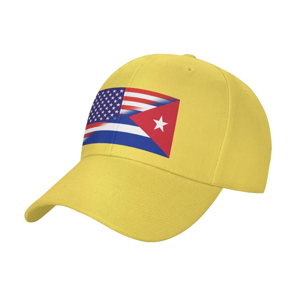 American Cuba Combined Flag Baseball Cap Hat Sports Fan Caps Adjustable Size for Men Women Running Workouts and Outdoor Activities All Seasons Yellow