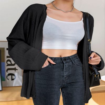 OSHHO Jackets for Women - Batwing Sleeve Open Front Coat (Color : Black, Size : Medium)