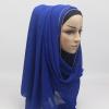 ABAFIP Women's Chiffon Glitter Rhinestone Long Hijab Scarf Muslim Head Wraps Shawls Full Cover Scarf Royal Blue One Size view 3