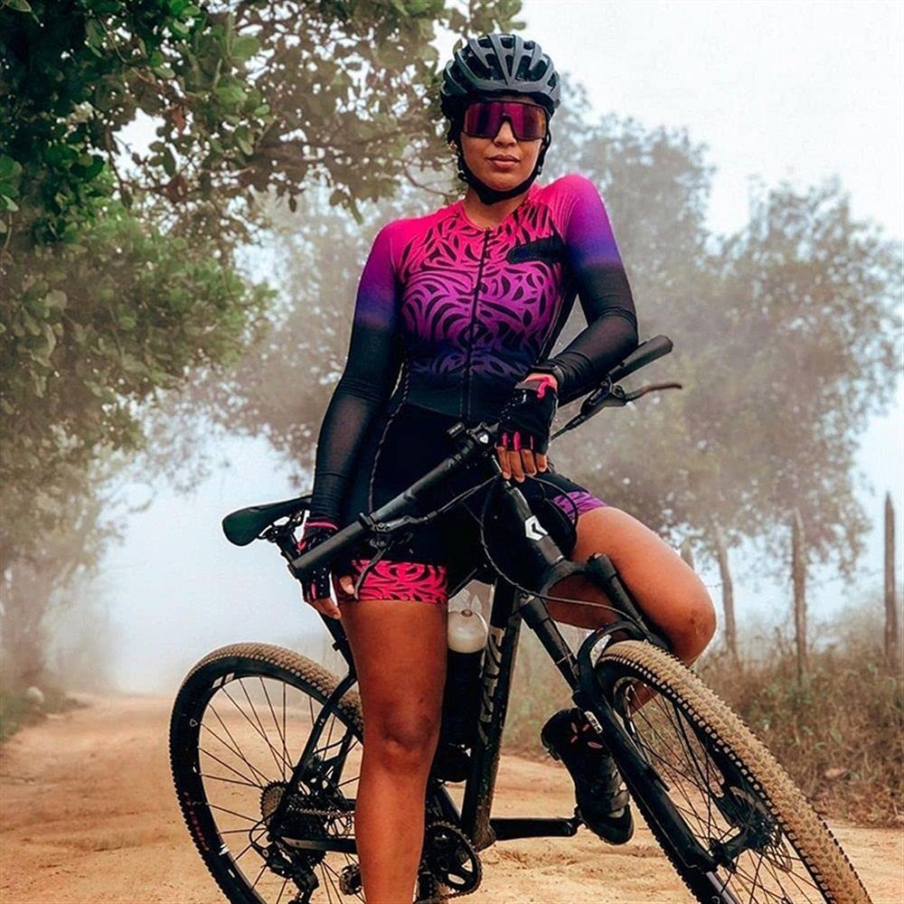 KOZUJI Women's Cycling Suit Triathlon Race Set Long-Sleeved Mountain Bike Suit Breathable Jumpsuit with 9D Gel Pad Bike Set (Color : 01, Size : Large)