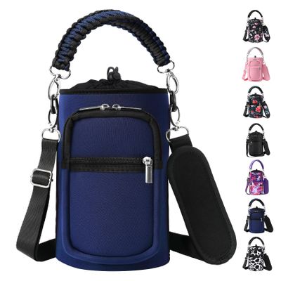 AceTreker 64 oz /87 oz/128 oz Neoprene Water Bottle Holder with Strap for Insulated Metal Hydro Jug Water Bottles, Sleeve Carrier Bag for Camping Trip-Dark Blue