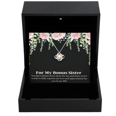 Love Knot Rose Gold Necklace Luxury Box Bonus Sister Gift, Bonus Sister Necklace, for My Bonus Sister, Bonus Sister Gifts, My Bonus Sister Gift