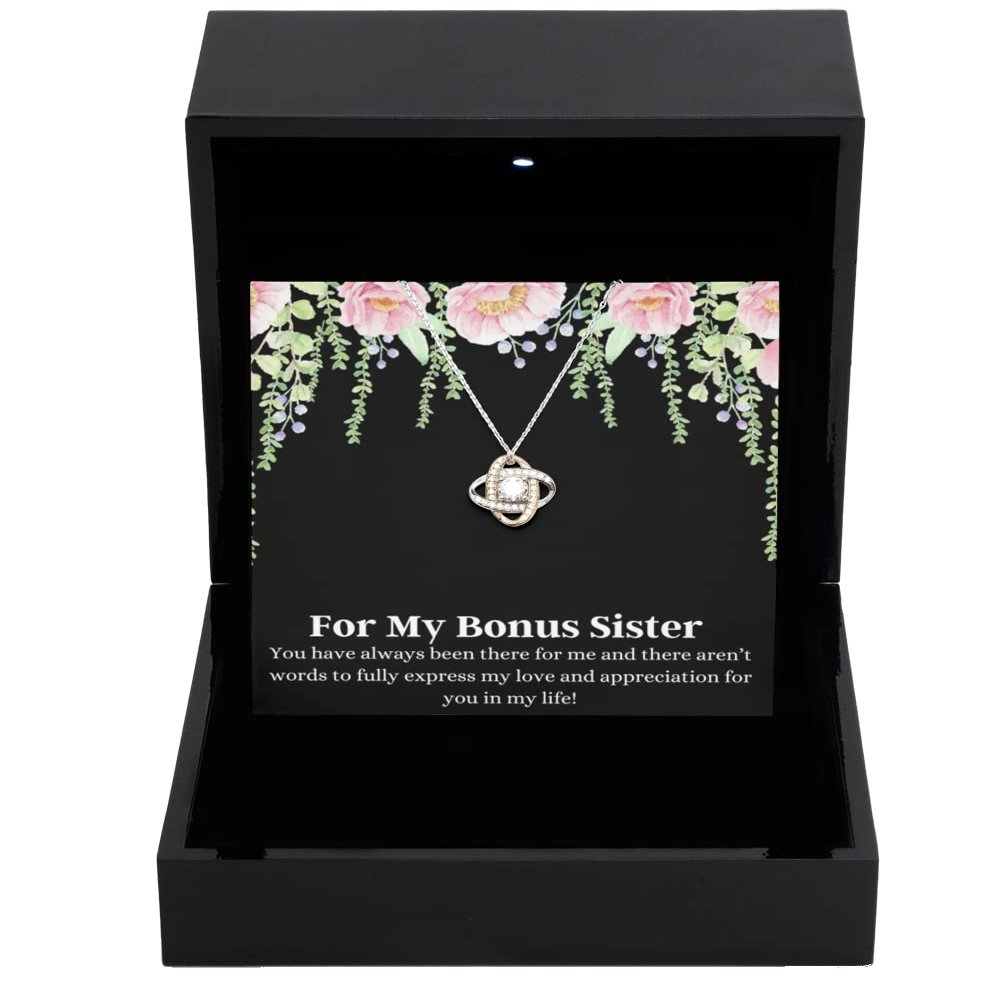 Love Knot Rose Gold Necklace Luxury Box Bonus Sister Gift, Bonus Sister Necklace, for My Bonus Sister, Bonus Sister Gifts, My Bonus Sister Gift
