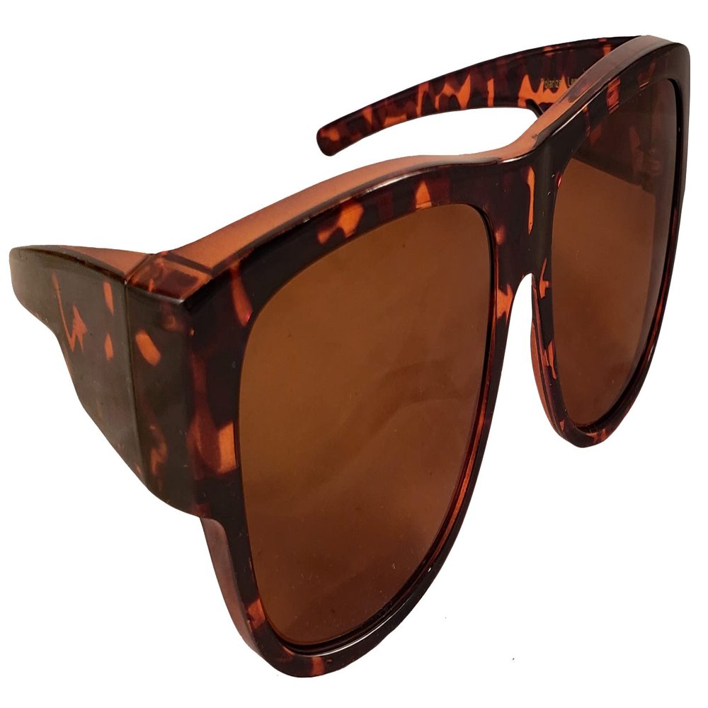 Ideal Eyewear Polarized Fit Over Sunglasses in Stylish Tortoise Colors - Wear Over Prescription Glasses (Dark Brown Tortoise/Brown Lens)