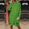Green Crocodile Lizard Skin Women's Long Sleeve Dress T-Shirt Casual Top Crew Neck Tees with Pockets view 3
