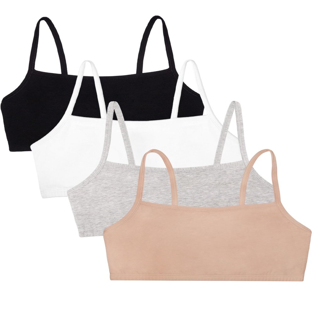 Fruit of The Loom Womens Spaghetti Strap Cotton Pullover Value Pack Sports Bra, Sand/White/Black/Heather Grey, 34 US