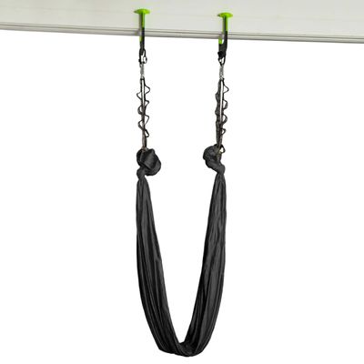 Duonamic Aerial Yoga Package: Black Yoga Hammock Includes Eleviia Pullup Bar System for Doorways | Portable for Home, Workplace or Travel
