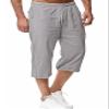 HangNiFang Men's Long Linen Shorts Below Knee Pocketed 3/4 Summer Drawstring Capri Pant(0131-GreyX1-XXL) view 1