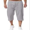 HangNiFang Men's Long Linen Shorts Below Knee Pocketed 3/4 Summer Drawstring Capri Pant(0131-GreyX1-XXL) view 2