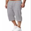 HangNiFang Men's Long Linen Shorts Below Knee Pocketed 3/4 Summer Drawstring Capri Pant(0131-GreyX1-XXL) view 3