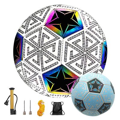 KOKMAT Glowing Football, Soccer Ball Holographic Size 5, Luminous Glow Football with Mesh Bag and Gas Needle, Holographic Football Camera Flash Reflective for Night Training Outdoor Night Game