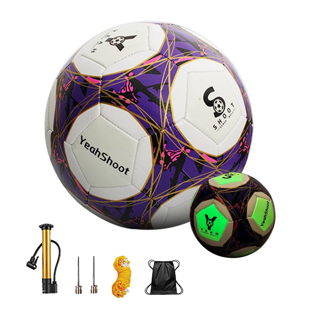 Soccer Ball Holographic Size 5, Reflective Football, Glow in the Dark Glow Ball Soccer Ball Gifts, Reflective Composite Leather Soccer Ball with Pump, Night Basketball Gifts for Boys Girls ( Color : B