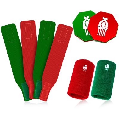 7 Pcs Wrestling Flip Disc Arm Wrestling Wrist Bands Wrestling Ankle Bands Set 1 Pliable Plastic Referee Coin 2 Red Green Referee Wristband 4 Wrestling Tournament Bands for Official Umpire Dual Meet