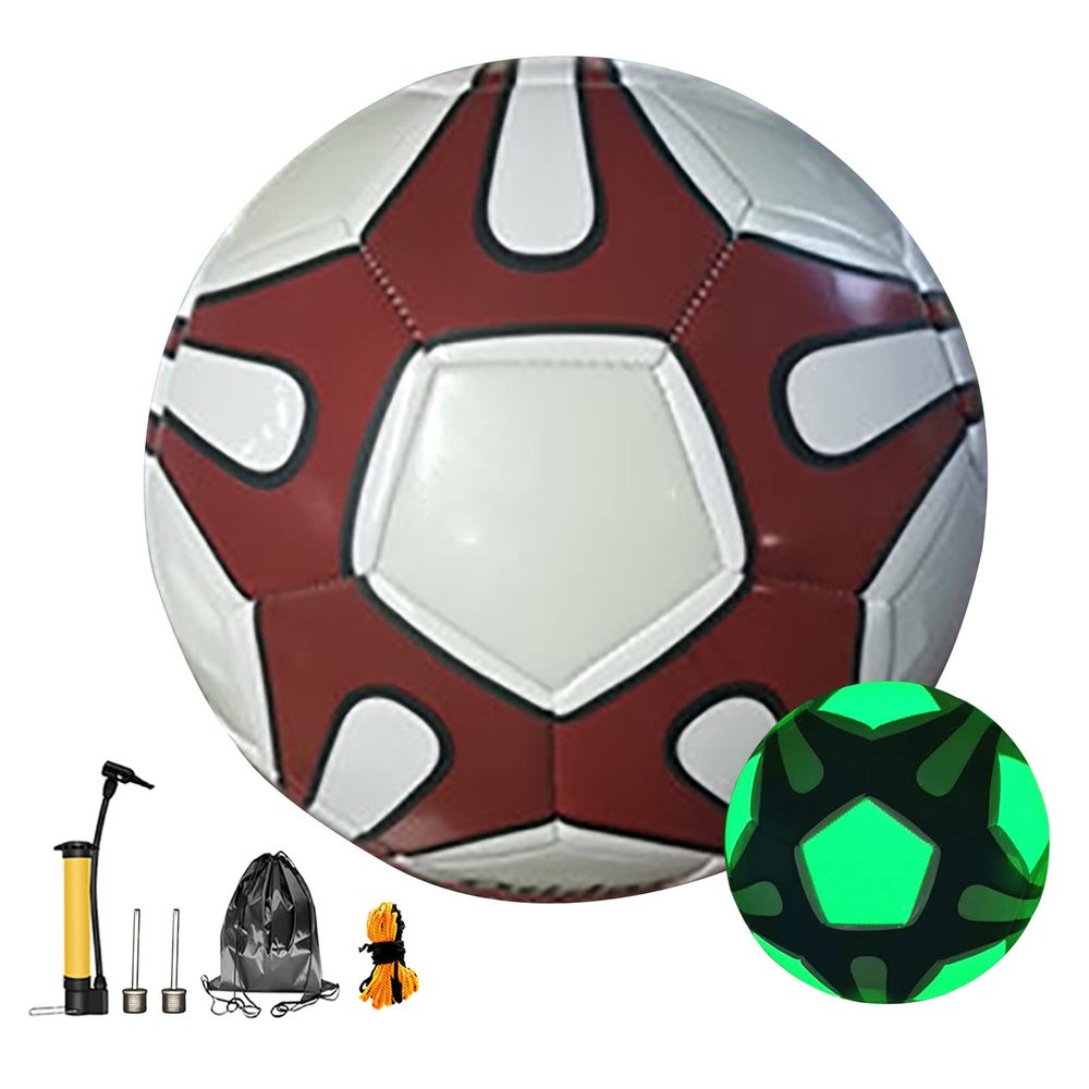 Classic Soccer Ball, Reflective Football, Soccer Ball Holographic, Glow in the Dark Glow Ball Soccer Ball Gifts with Pump, Durable, Indoor, Outdoor, Training, Practice, Playtime and Games ( Color : Re