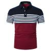 LUJENGEFA Mens Polo Shirts Short Sleeve Striped Casual Slim Fit Golf Polo Contrast Color Summer Cotton T-Shirts Wine Red and Navy Blue X-Large view 1