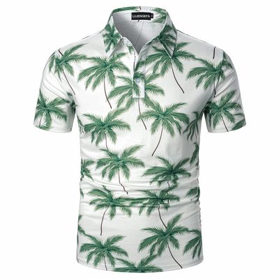 LUJENGEFA Mens Hawaiian Shirts Short Sleeve Polo Shirt Summer Holiday Beach Tropical Tops Golf Shirts for Men Green Small