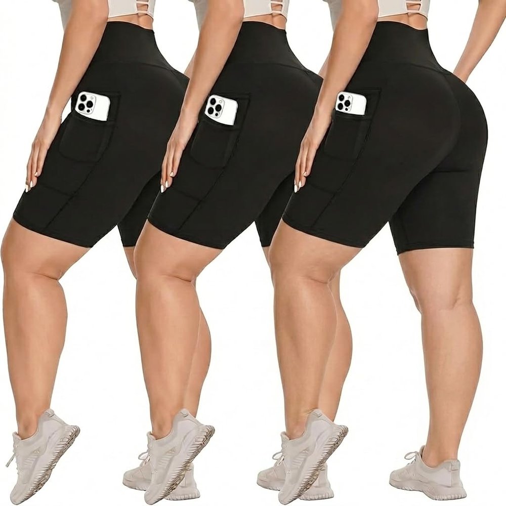 Syrinx 3 Pack Biker Shorts for Women 8"/5"/3" High Waisted Tummy Control Workout Yoga Running Athletic Shorts
