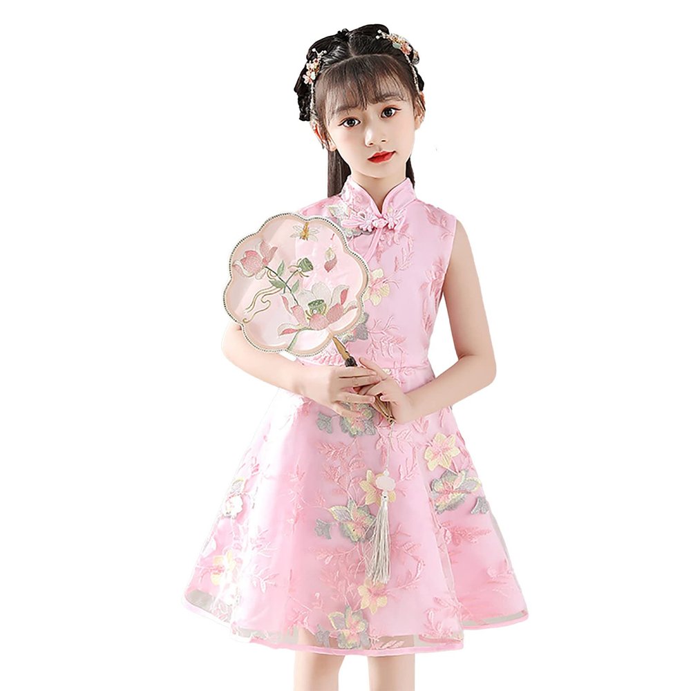 Toddler Kids Baby Girls Children Fairy Hanfu Sleeveless Dresses for Chinese Calendar New Year Princess Newborn Baby Boy (Pink, 8-9 Years)