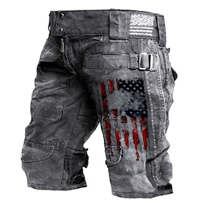 Mens Vintage Cargo Shorts Skull Print Outdoor Relaxed Fit Lightweight Cotton Cargo Shorts,By04,L