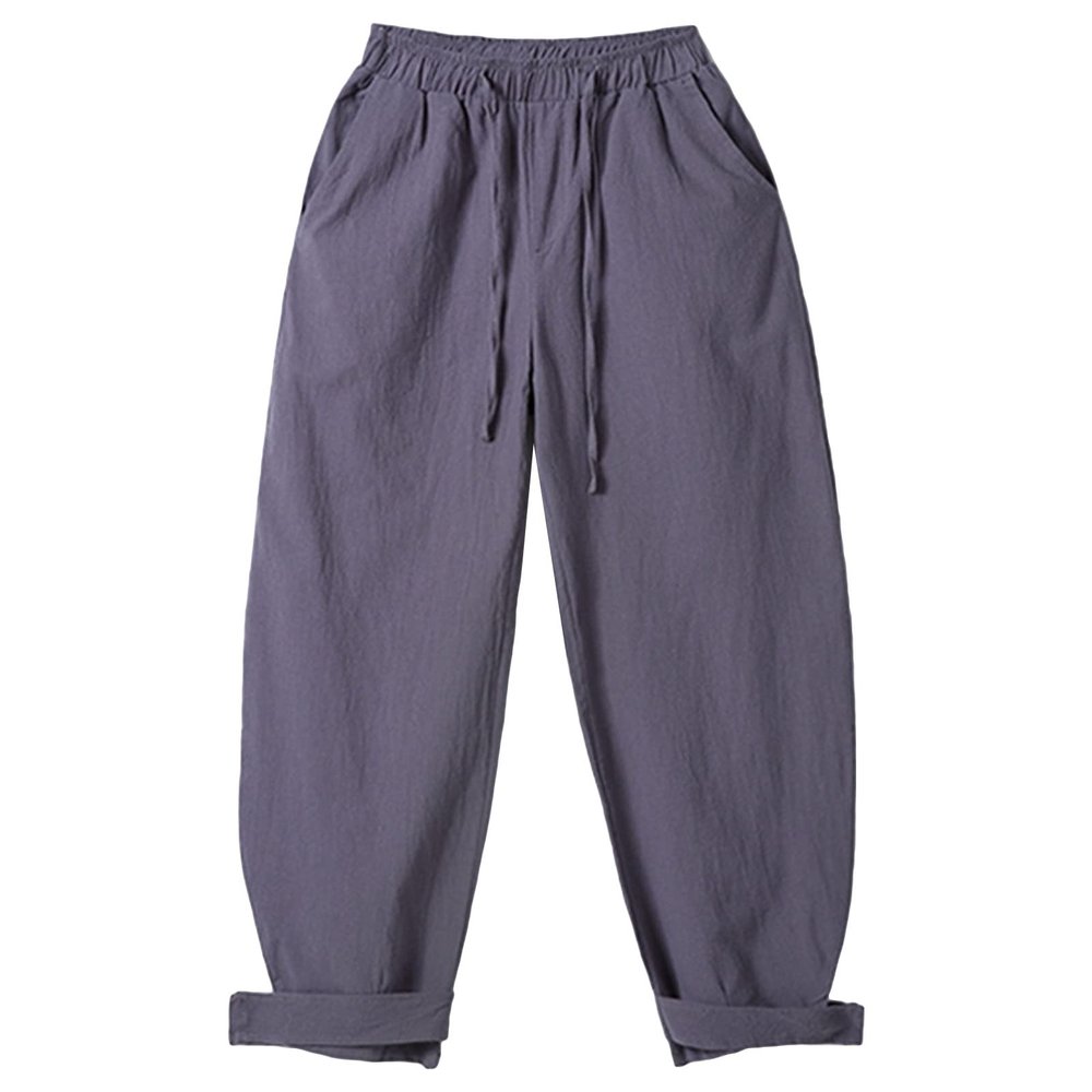 Men's Loose Bloomers Retro Elastic Waist Wide Leg Harem Pants Plus Size Casual Lounge Sweatpants with Pockets (Grey,Medium)