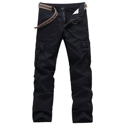 JEsilunmaMY Men's Multi-Pocket Slacks Mid Waist Outdoor Military Army Cargo Pants Athletic Jogger Straight Trousers Workwear (Black,28)