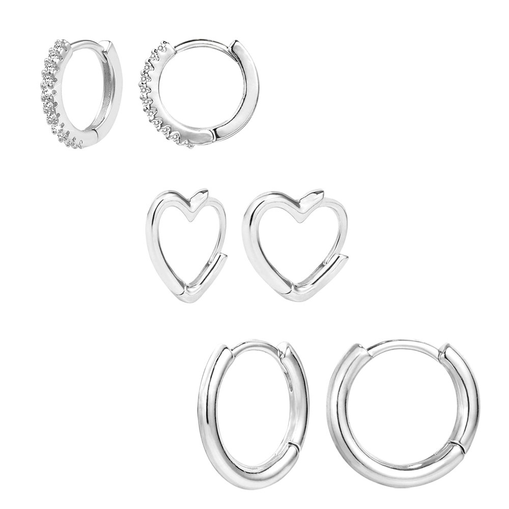 3 Pairs Small Huggie Hoop Earrings Set White Gold Hypoallergenic Lightweight Huggie Hoops Earrings for Women