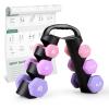 LIONSCOOL 2LB 3LB 4LB Pair Neoprene Coated Dumbbell Set with Sturdy and Portable Rack, All Purpose Premium Hex Dumbbell Set (Lilac Fantasy) view 1