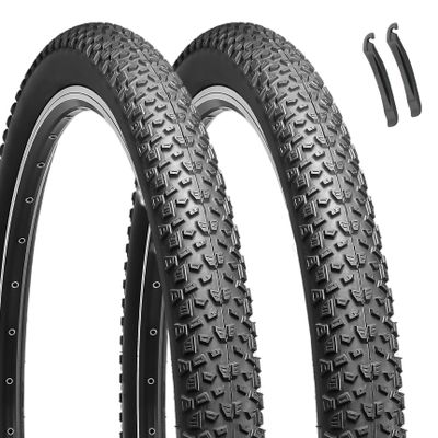 2-Pack 27.5-inch Mountain Bike Tires: Hycline 27.5x2.125 inch (57-584mm) Folding Replacement Puncture-Resistant Bicycle Tires with Pair Tire Levers for MTB Off-Road Bike