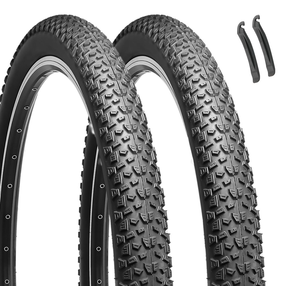 2-Pack 27.5-inch Mountain Bike Tires: Hycline 27.5x2.125 inch (57-584mm) Folding Replacement Puncture-Resistant Bicycle Tires with Pair Tire Levers for MTB Off-Road Bike
