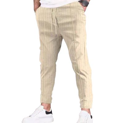 JEsilunmaMY Men's Striped Jogger Sweatpant Elastic Waist Athletic Lounge Pants with Pockets Slim Fit Workout Running Slacks (Khaki,Medium)