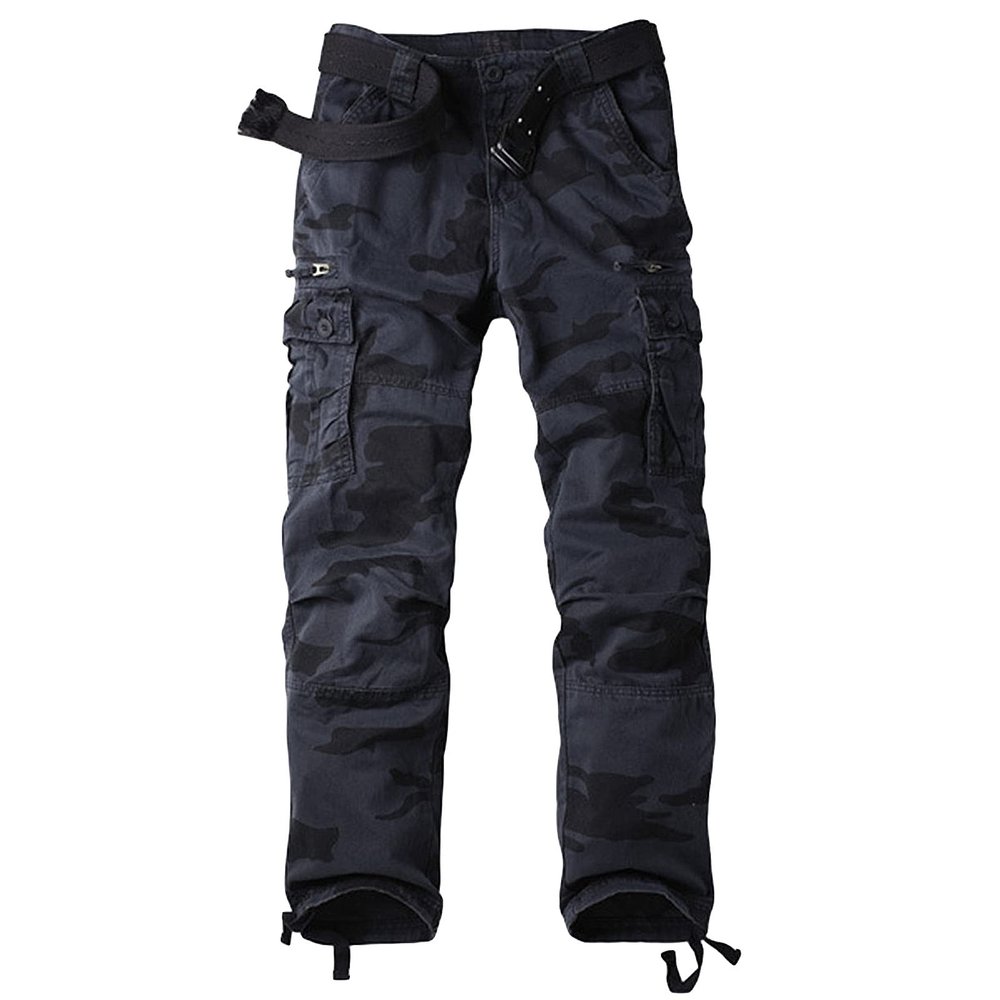 JEsilunmaMY Men's Outdoor Camo Cargo Pants Multi-Pocket Casual Straight Leg Trousers Mountain Camping Hiking Military Pants (Blue1,29)