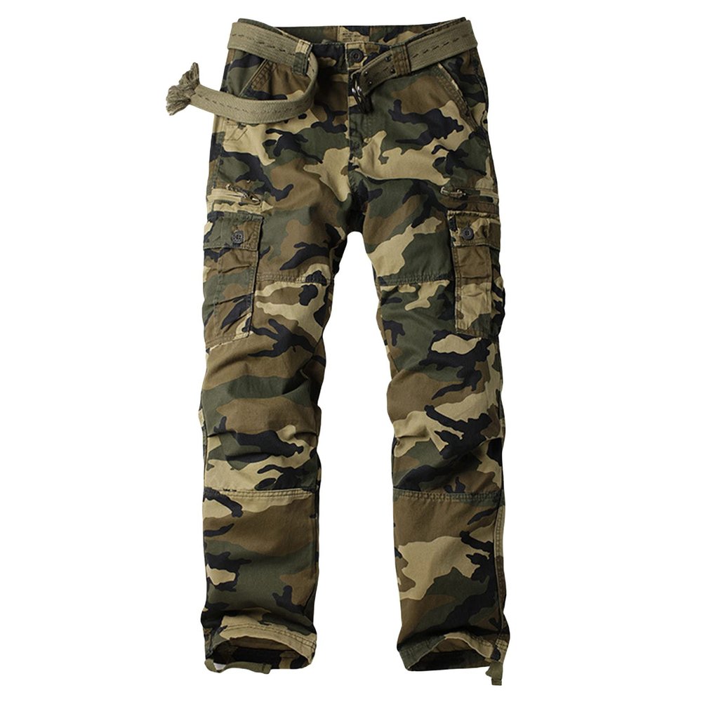 JEsilunmaMY Men's Outdoor Camo Cargo Pants Multi-Pocket Casual Straight Leg Trousers Mountain Camping Hiking Military Pants (Yellow,40)