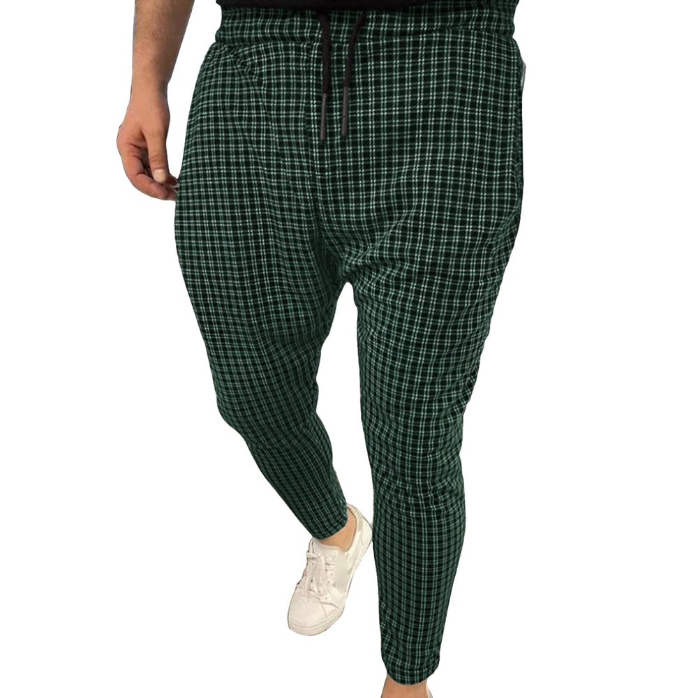 JEsilunmaMY Men's Plaid Jogger Pants Drawstring Elastic Waist Sweatpant with Pockets Slim Fit Athletic Running Lounge Pants (Green,Large)