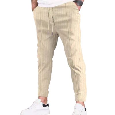 JEsilunmaMY Men's Striped Jogger Sweatpant Elastic Waist Athletic Lounge Pants with Pockets Slim Fit Workout Running Slacks (Khaki,XX-Large)