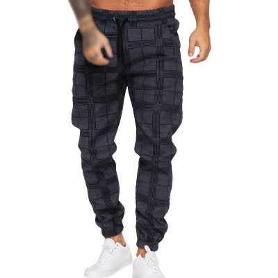 Men's Plaid Printed Sweatpants Elastic Waist Athletic Jogger Pants with Pocket Casual Comfy Stretch Lounge Pants (Dark Grey,Large)