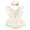 1st Birthday Outfit for Baby Girls - Boho Lace Romper Princess Tutu Dress with Flower Headband First Birthday Cake Smash Photoshoot Outfit First 1st Christmas for Baby Girls Beige 12-18 Months view 1