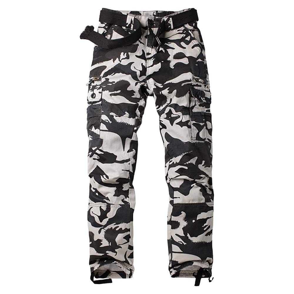 JEsilunmaMY Men's Outdoor Camo Cargo Pants Multi-Pocket Casual Straight Leg Trousers Mountain Camping Hiking Military Pants (White,31)