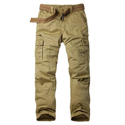 JEsilunmaMY Men's Outdoor Camo Cargo Pants Multi-Pocket Casual Straight Leg Trousers Mountain Camping Hiking Military Pants (Khaki,36)