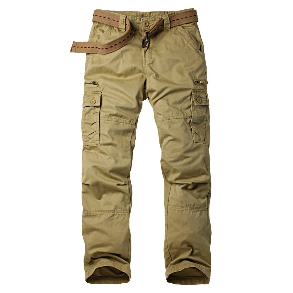 JEsilunmaMY Men's Outdoor Camo Cargo Pants Multi-Pocket Casual Straight Leg Trousers Mountain Camping Hiking Military Pants (Khaki,36)