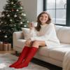 Auranso Slouch Socks Women Cotton Scrunch Knee High Long Knit Boot Socks Red view 3
