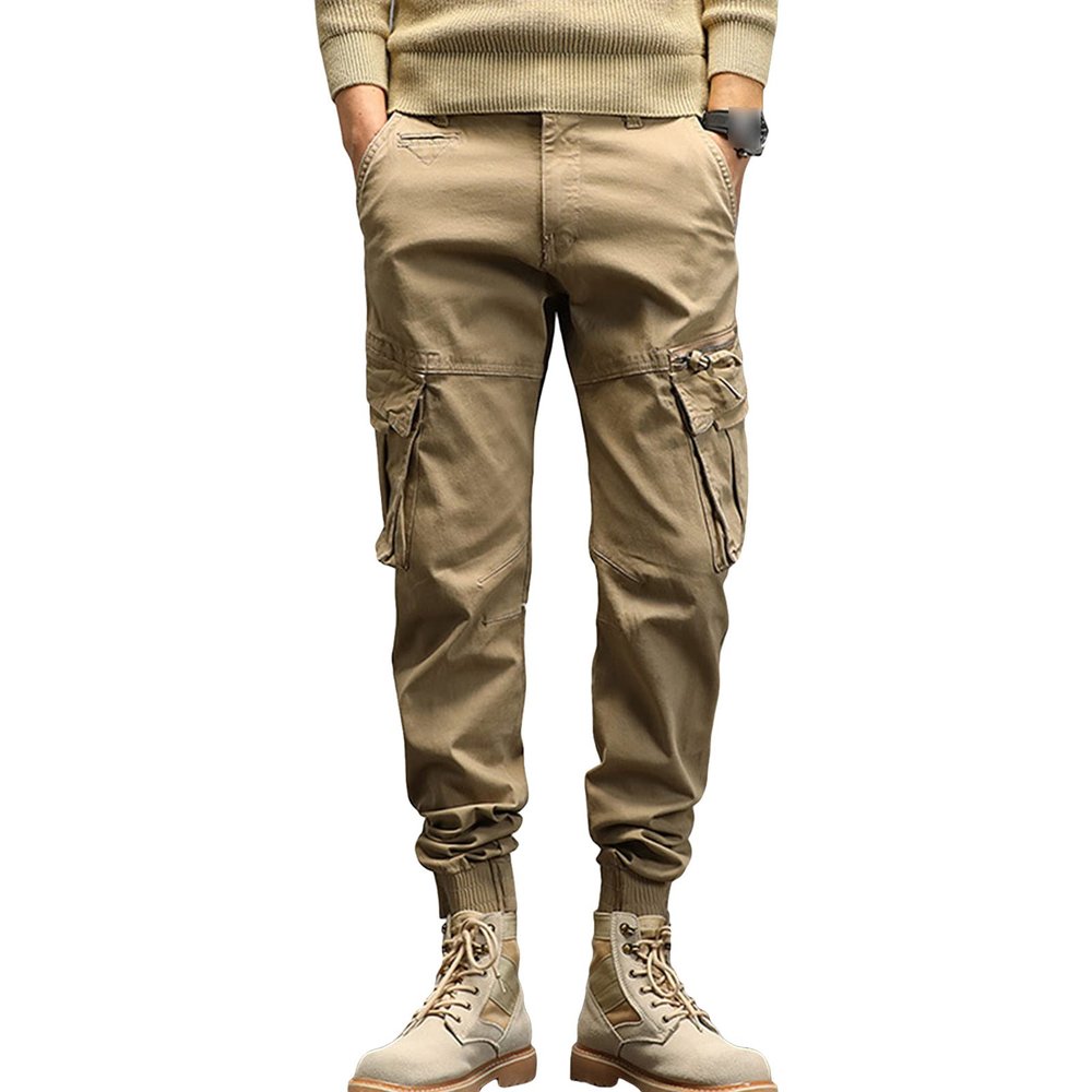 JEsilunmaMY Men's Spring Cargo Slacks Multi-Pocket Outdoor Stretch Jogger Pants Athletic Workout Straight Lounge Trousers (Khaki,31)