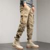 JEsilunmaMY Men's Multi-Pocket Slacks Elastic Waist Casual Loose Cotton Cargo Pants Athletic Workout Running Lounge Pants (Khaki,33) view 2