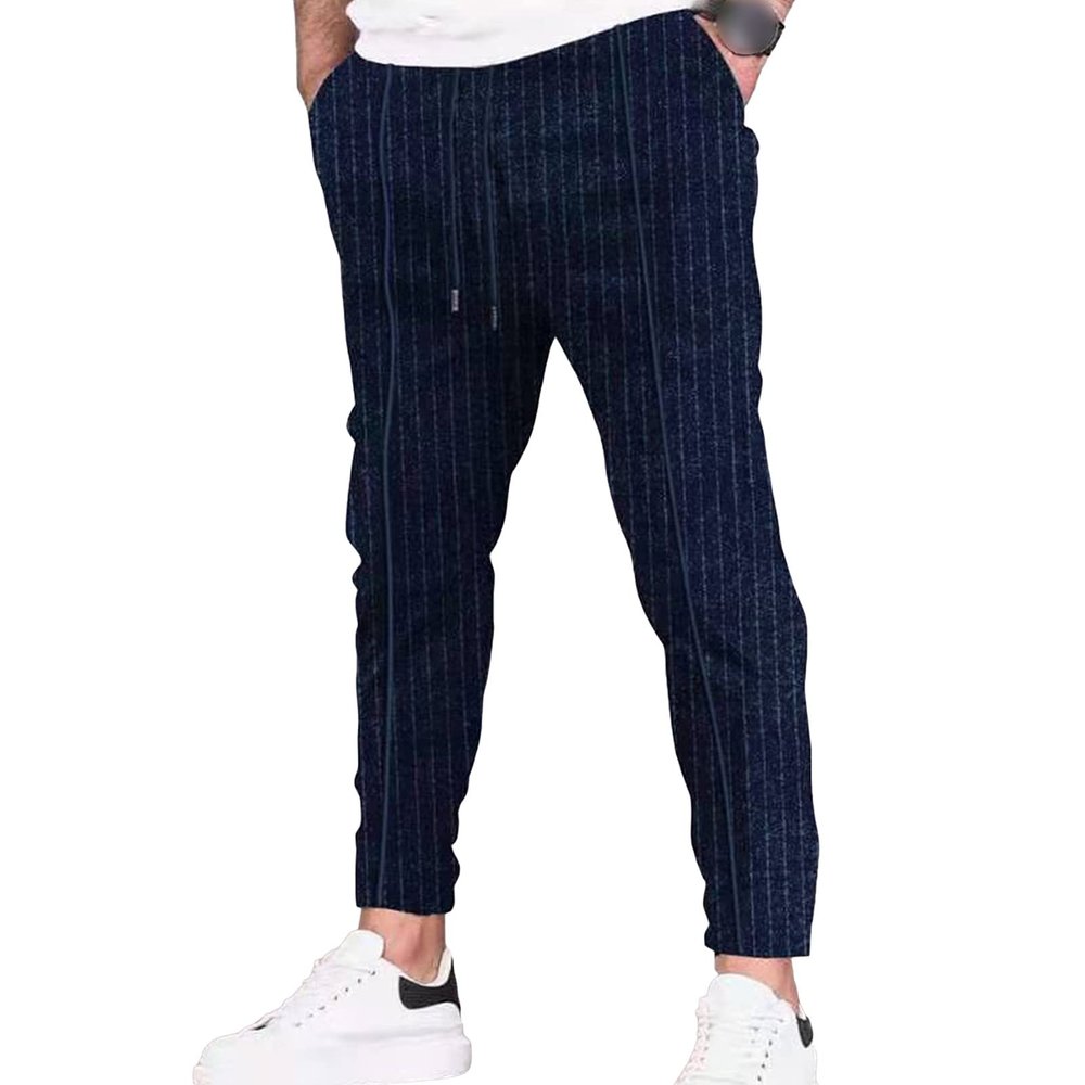 JEsilunmaMY Men's Striped Jogger Sweatpant Elastic Waist Athletic Lounge Pants with Pockets Slim Fit Workout Running Slacks (Dark Blue,Large)