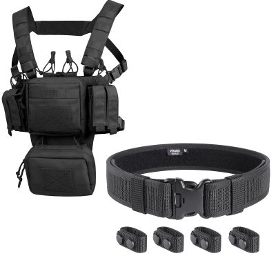 VISMIX Chest Rig Adjustable & VISMIX Duty Belt 2.25" Police Security Duty Belts Law Enforcement with 4 Belt Keepers for Men Hunting Shooting-(Black Color
