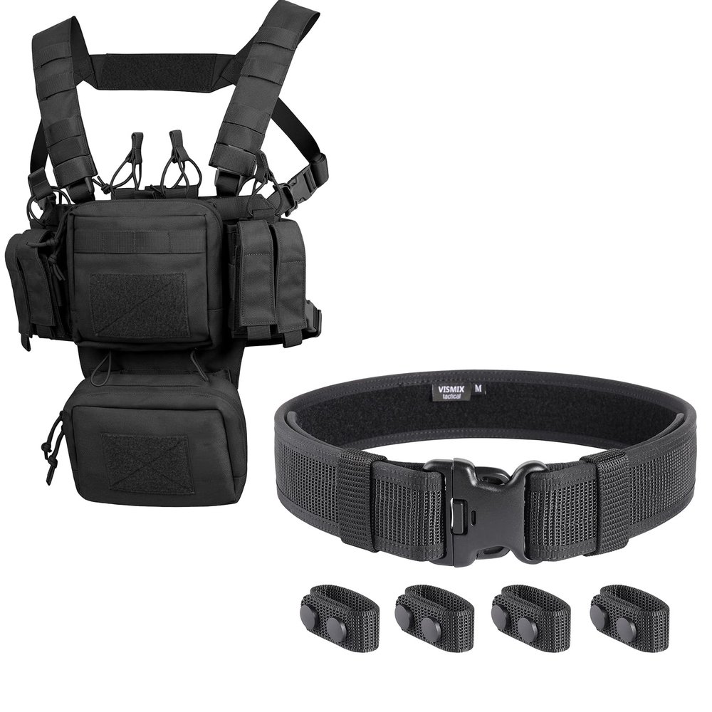 VISMIX Chest Rig Adjustable & VISMIX Duty Belt 2.25" Police Security Duty Belts Law Enforcement with 4 Belt Keepers for Men Hunting Shooting-(Black Color
