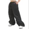 DUKBUBI Parachute Pants for Women Y2K Baggy Cargo Pants Drawstring Elastic Waist Low Rise Hippie Joggers with Pockets C Black view 4