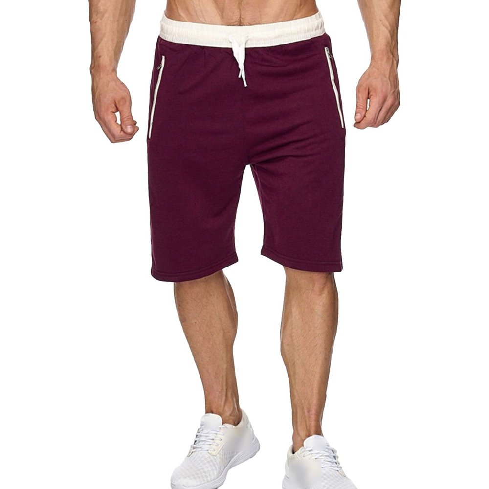 JEsilunmaMY Men's Athletic Jogger Shorts Elastic Waist Casual Loose Sweatpants Solid Color Summer Beach Shorts with Pocket (Crimson,XX-Large)